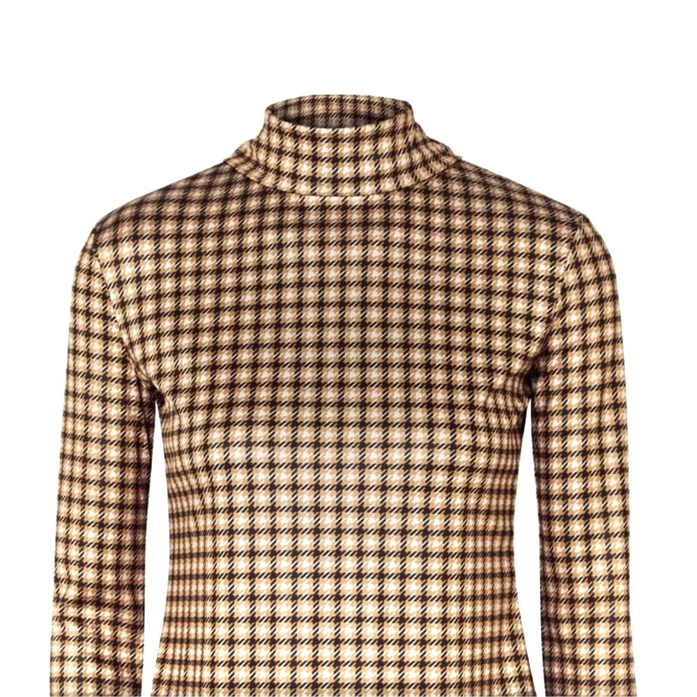 Rokh Mask Houndstooth Satin-Jersey Turtleneck Top XS New With Tags